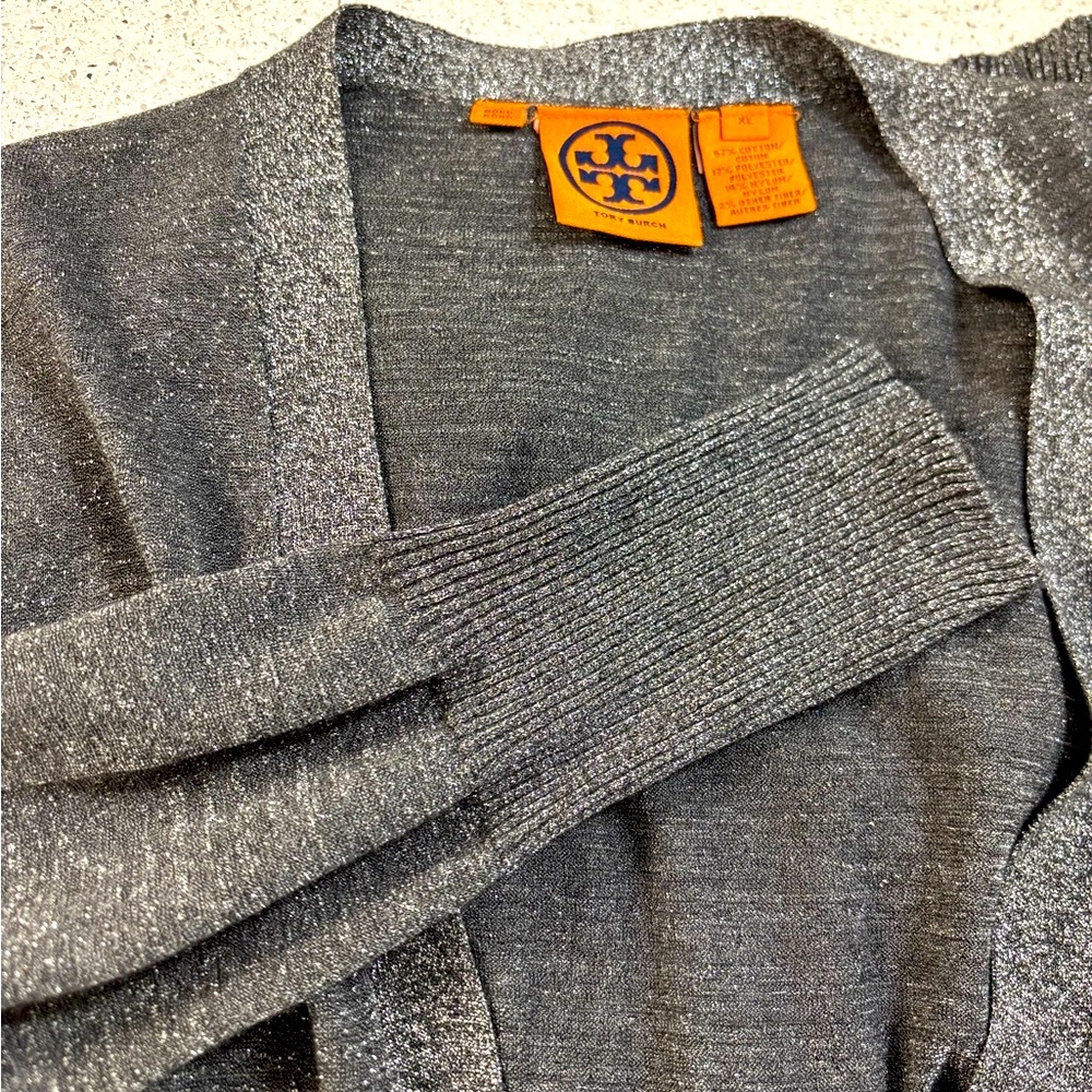 Tory Burch Metallic Gray Cardigan